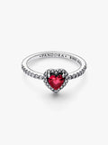 Anillo Pandora Corazón Relieve Rojo