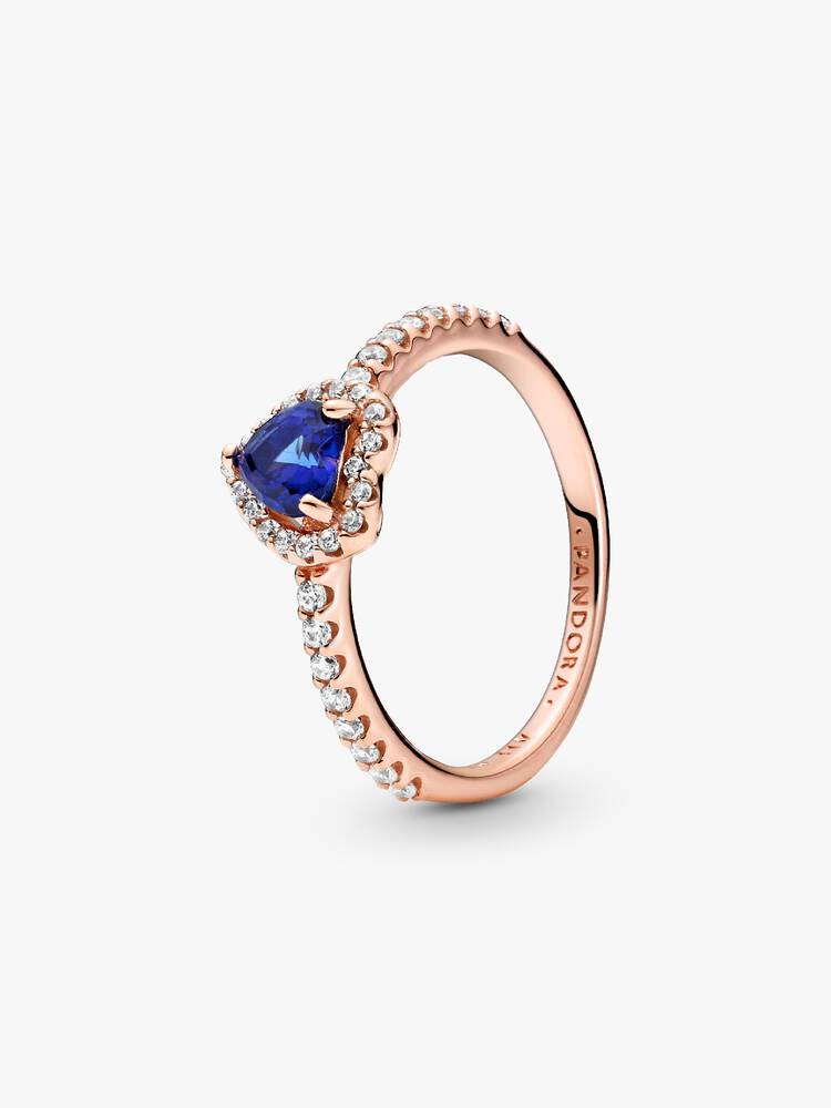 Anillo Pandora Corazón Relieve Rose Gold Azul