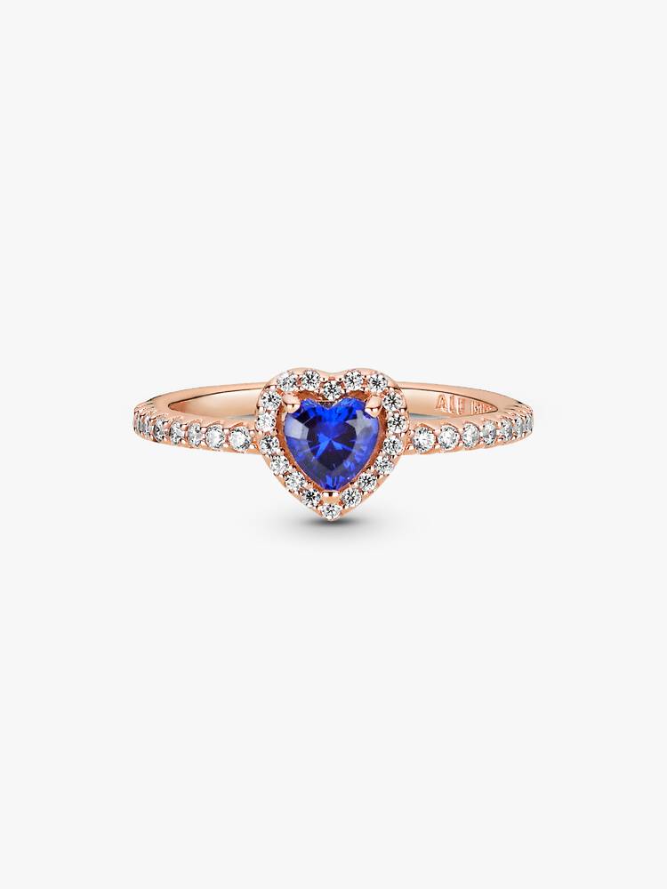 Anillo Pandora Corazón Relieve Rose Gold Azul
